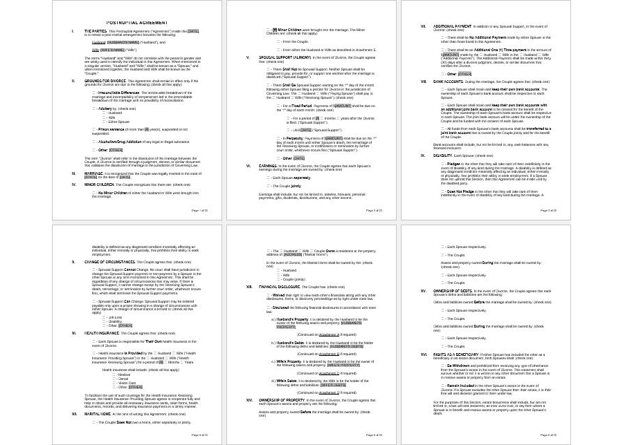Postnuptial Agreement template