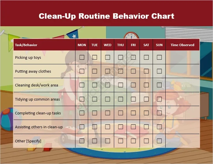 Clean-Up Routine Behavior Chart Template
