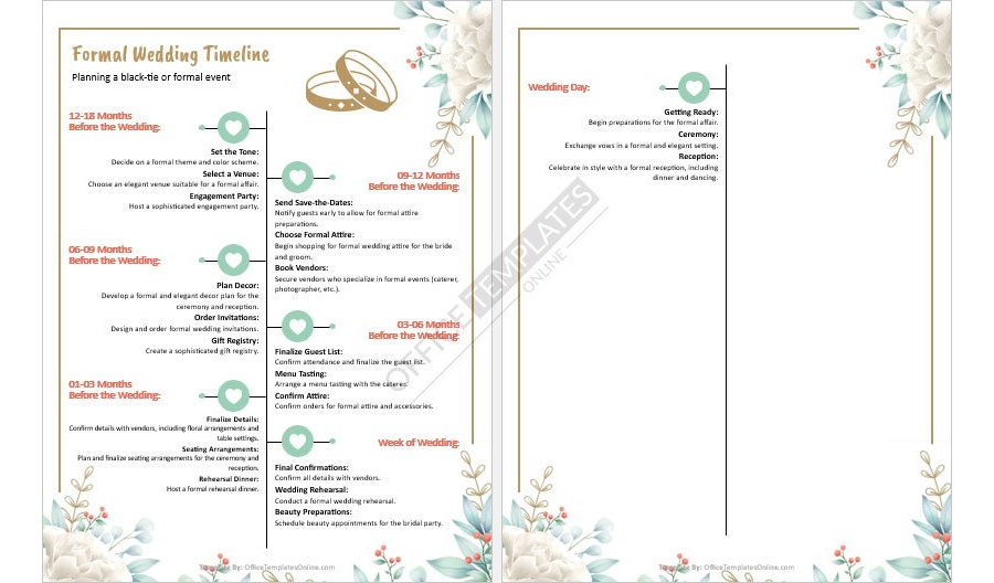 Formal Wedding Timeline Template