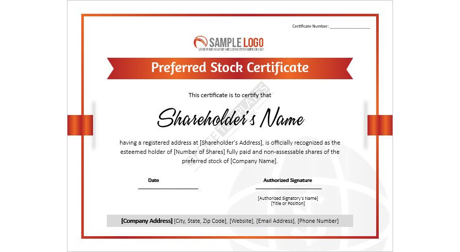 Premium Preferred Stock Certificate Template