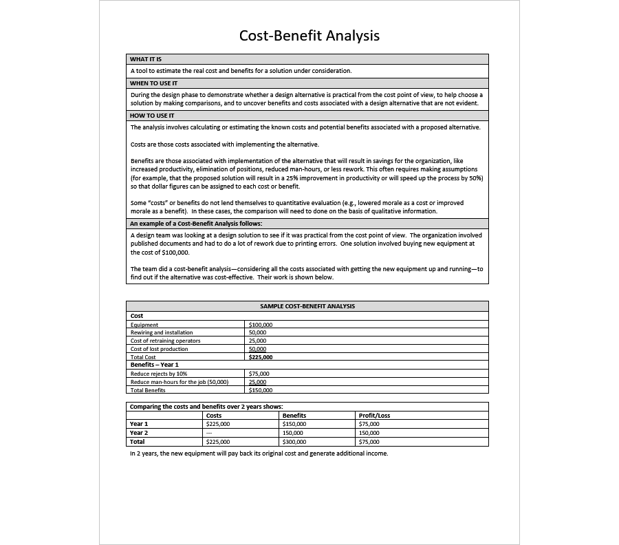 MS Word Cost Benefit Analysis Template