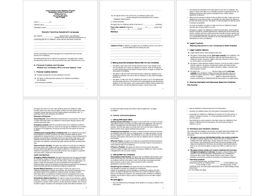 Child Parenting Custody Agreement Template