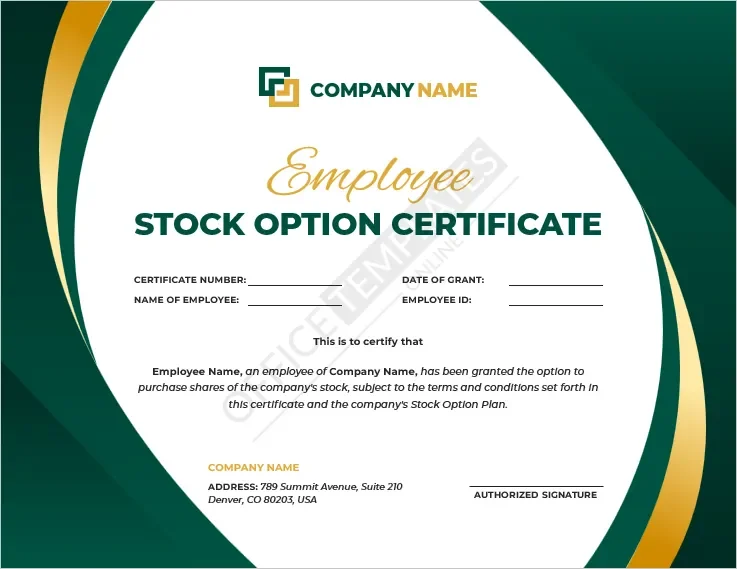 Employee Stock Option Certificate Template
