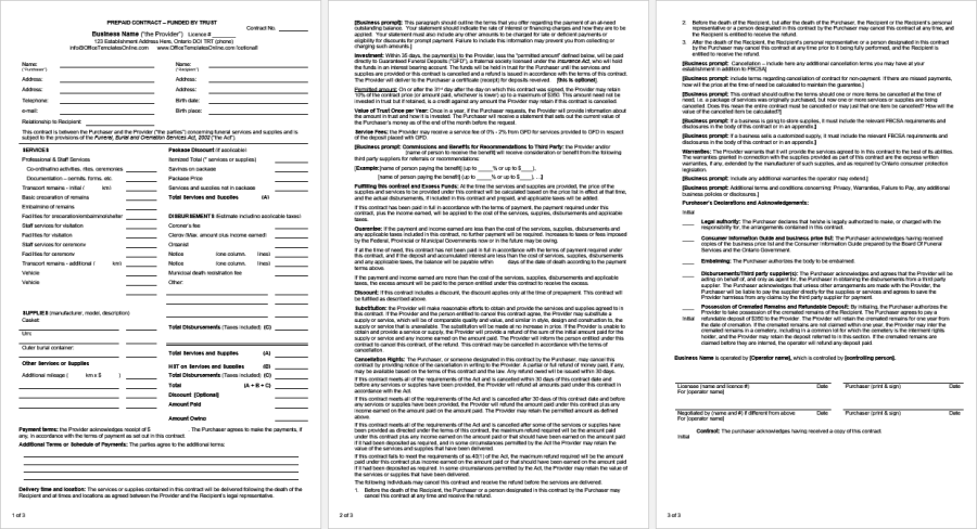 Funeral Service Contract Template