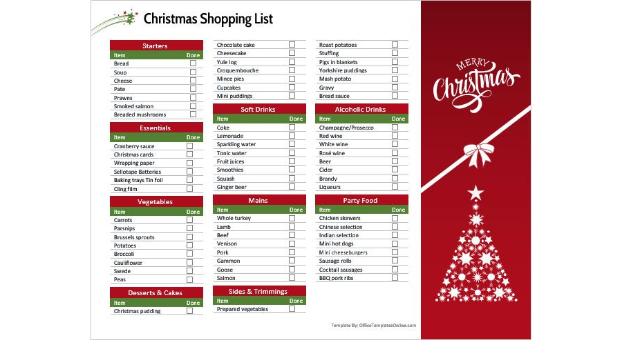 Download Christmas Shopping List Template - MS Word Version