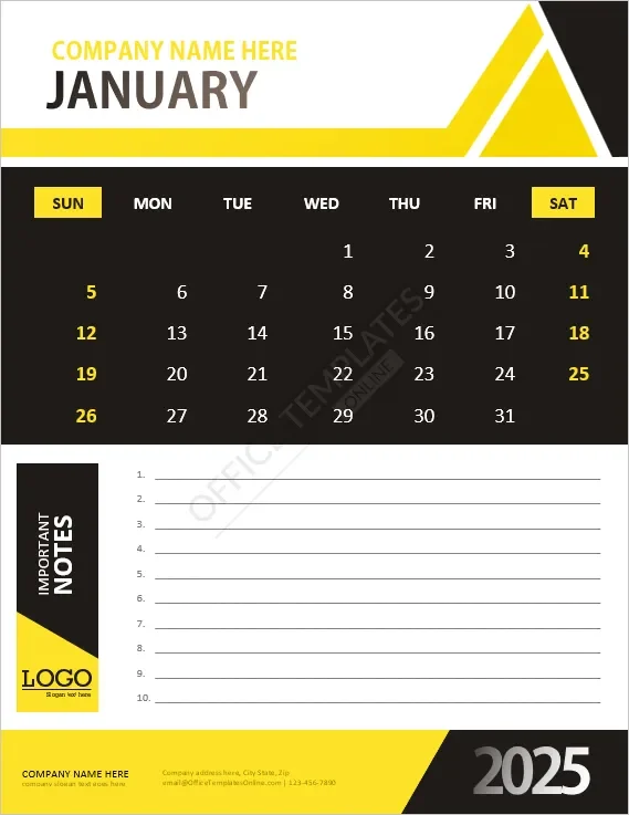Download Month Calendar Template with Important Notes