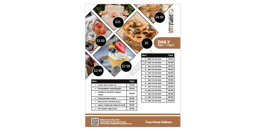 Download Bakery Items Price Card Design for MS Word