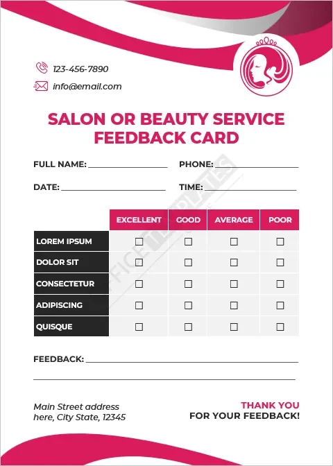 Salon or Beauty Service Feedback Card Template