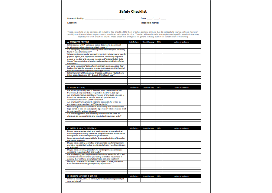 Safety Checklist Template - PDF