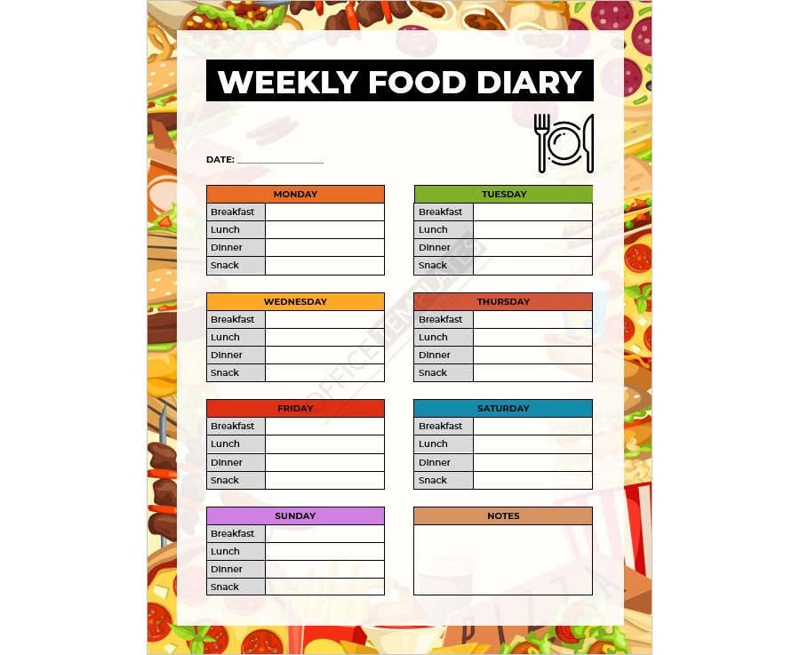 Weekly Food Diary Template