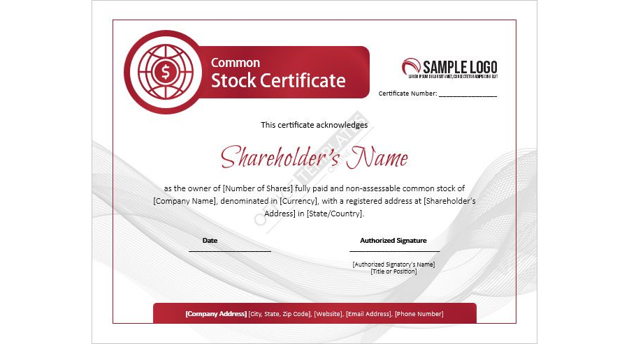Common Stock Certificate Template in MS Word Format