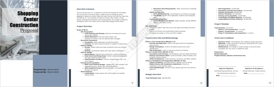 Shopping Center Construction Proposal Template