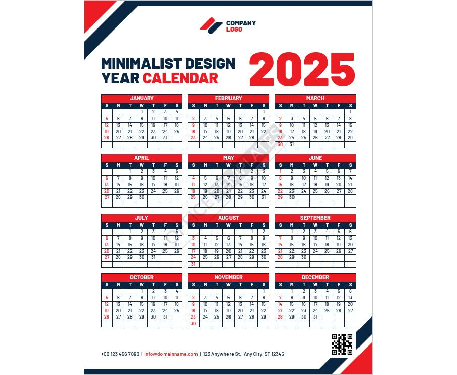 Minimalist Design Year Calendar Template