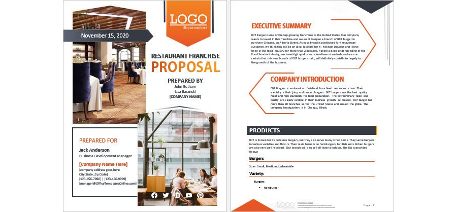 Restaurant Franchise Proposal Template for Microsoft Word