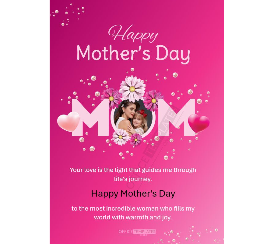 Pink "MOM" Mother's Day Card Template