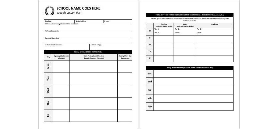 Download Weekly Lesson Plan Template