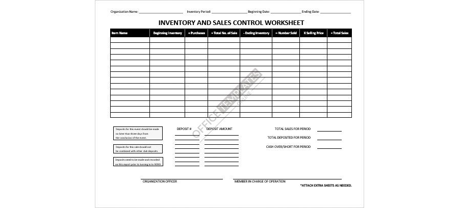 Download Inventory & Sales Control Worksheet for MS Word