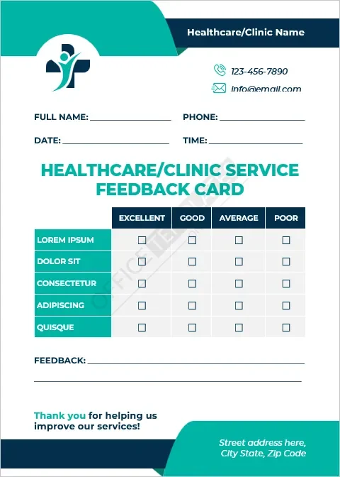 Healthcare or Clinic Service Feedback Card Template