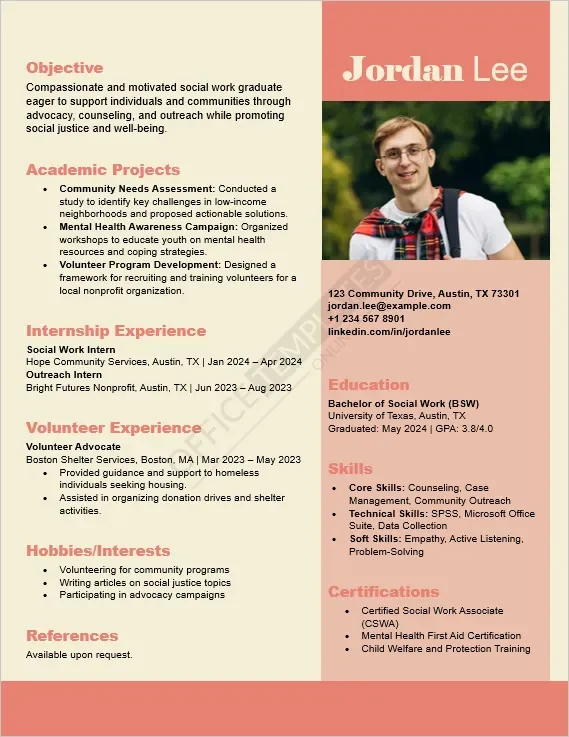Social Work Fresher Resume Template