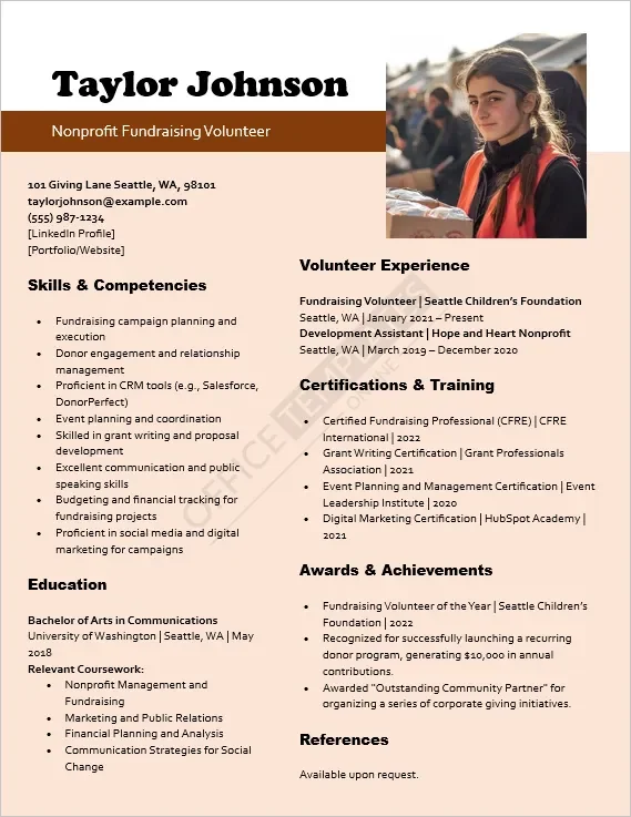 Nonprofit Fundraising Volunteer Resume Template