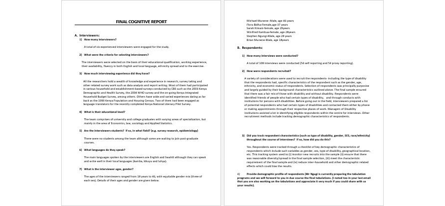 Download Cognitive Testing Final Report Outline Template