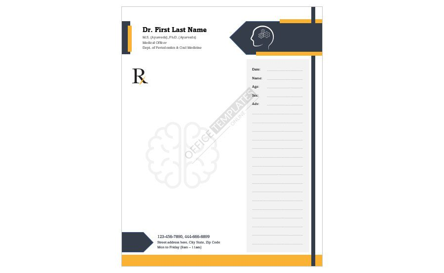 Download Beautiful Psychiatrist Prescription Letterhead Pad Design in MS Word