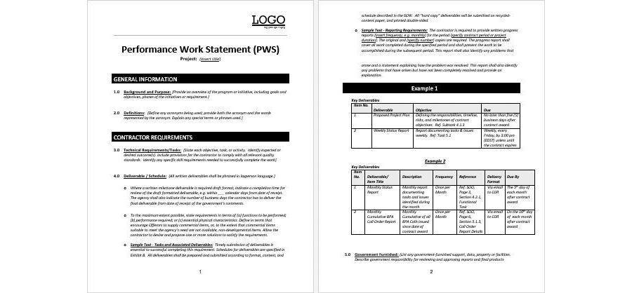 Download Performance Work Statement Report Template