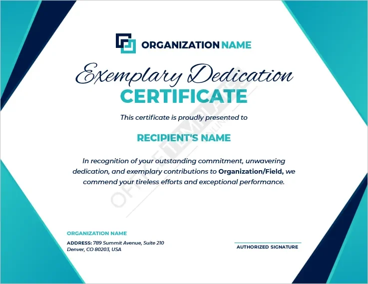 Exemplary Dedication Certificate Template