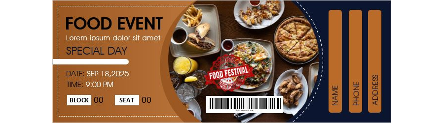 Food Festival Ticket Template in MS Word - Design 03
