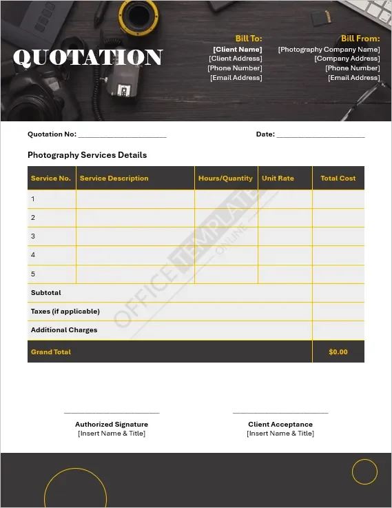 Photography Services Quotation Template