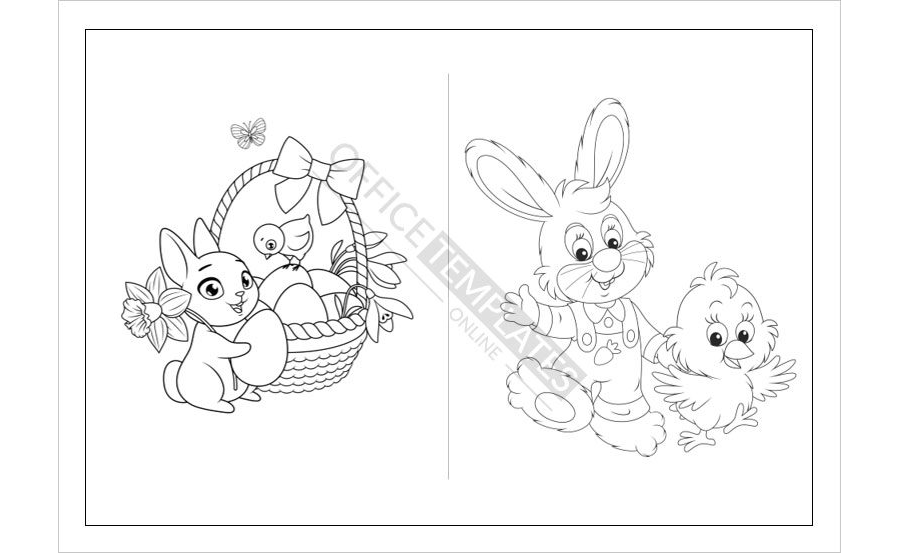 Easter Bunny With a Chick Coloring Page Template