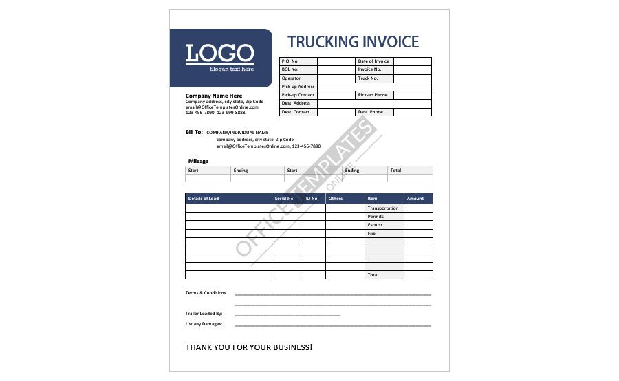 Clean & Elegant Invoice Design for Trucking Services - MS Word