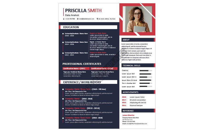 Download MS Word Resume Template for Data Analyst