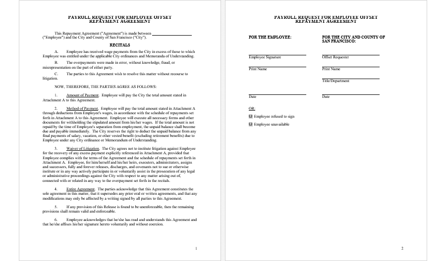 Employee offset re-payment contract