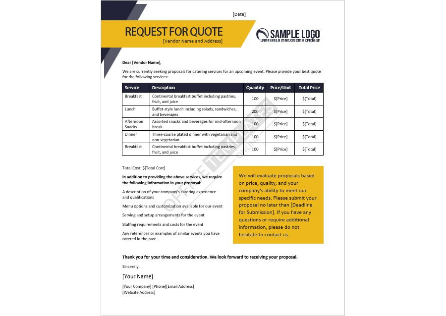 Catering Services RFQ Template in MS Word Format