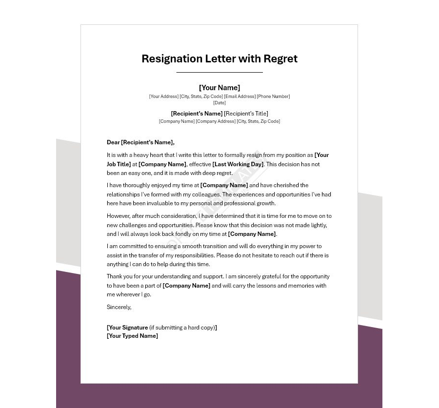 Resignation Letter with Regret