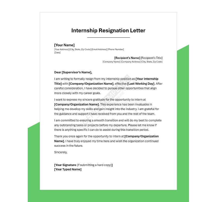 Internship Resignation Letter