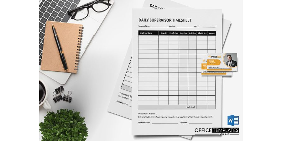 Daily Supervisor Time Log Sheet Template in MS Word