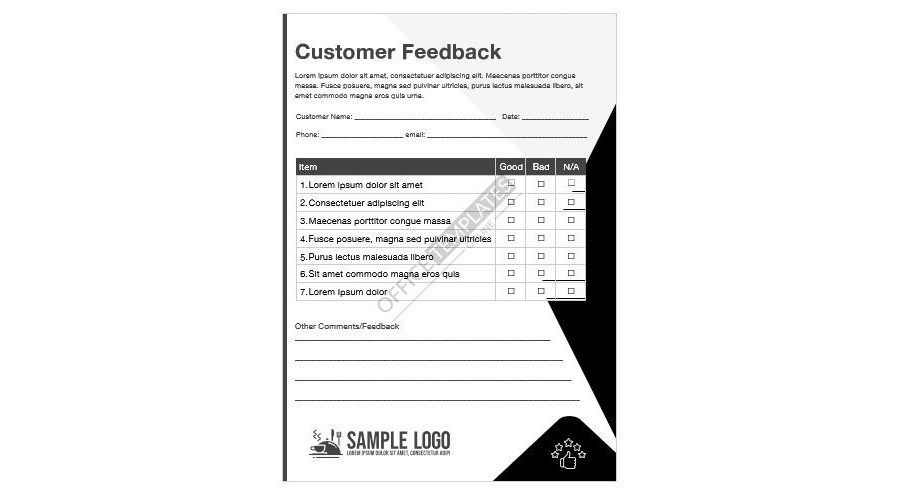 Download Editable Customer Feedback Card Design in MS Word