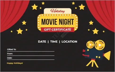 Holiday Movie Night Gift Certificate Template
