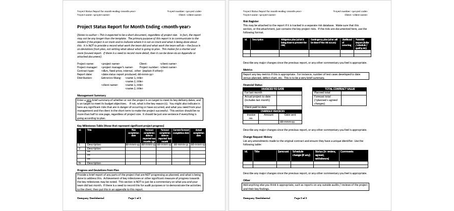 Download Monthly Project Status Report Template