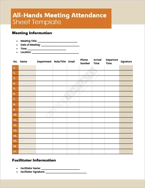 All-Hands Meeting Attendance Sheet Template