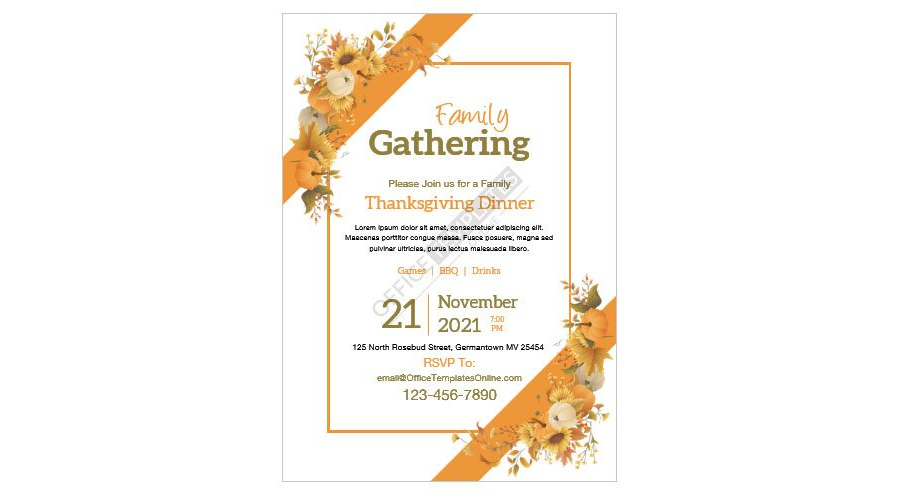 Download Family Reunion Dinner Invitation Template for Thanksgiving - MS Word