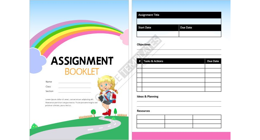 Student Class Assignment Diary Design Template for MS Word