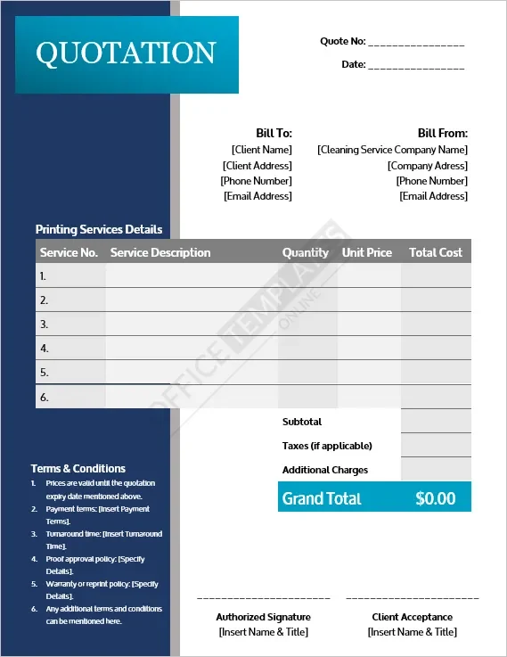 Printing Services Quotation Template