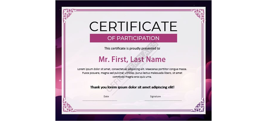 Download Sports Participation Certificate Format for MS Word