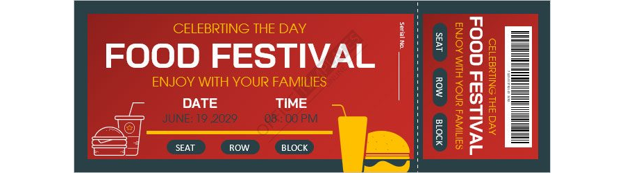 Food Festival Ticket Template in MS Word - Design 01