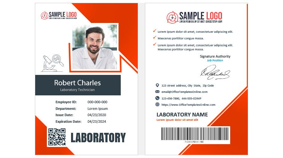 Download Hospital Laboratory Technician ID Card Template for MS Word