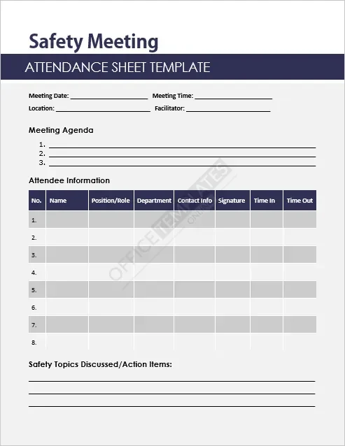 Safety Meeting Attendance Sheet Template