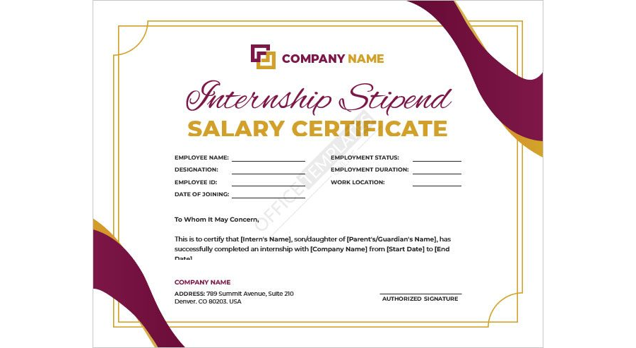 Internship Stipend Salary Certificate Template
